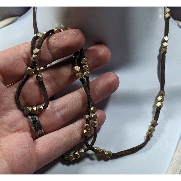 Bohemian Festival Suede Gold Tone Beaded Necklace/Wrap Bracelet - Picture 3 of 7